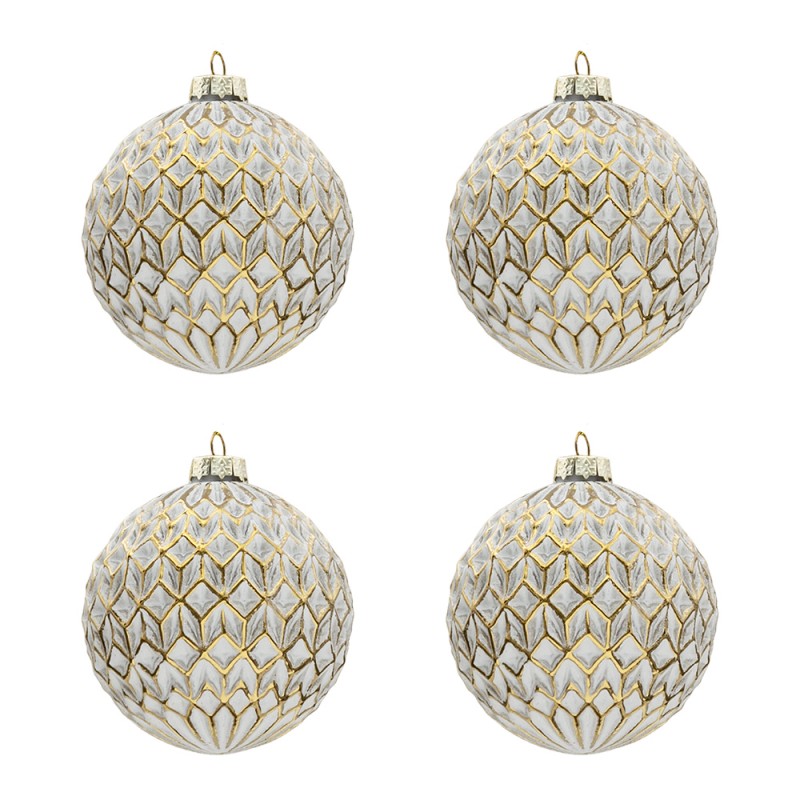 6GL3293 Christmas Bauble Set of 4 Ø 8 cm Gold colored Glass Round Christmas Tree Decorations