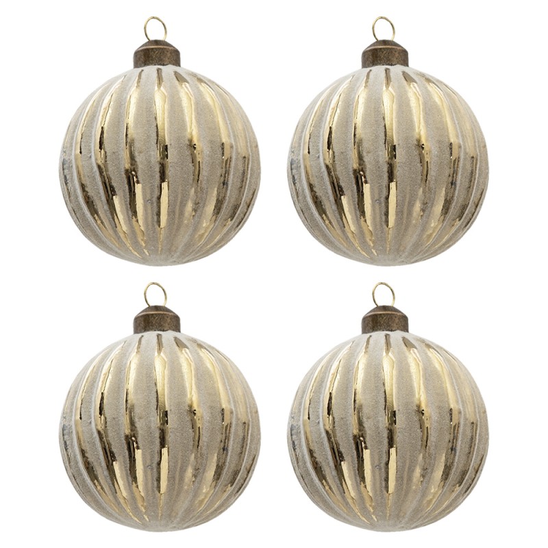 6GL3297 Christmas Bauble Set of 4 Ø 8 cm Gold colored Glass Round Christmas Tree Decorations