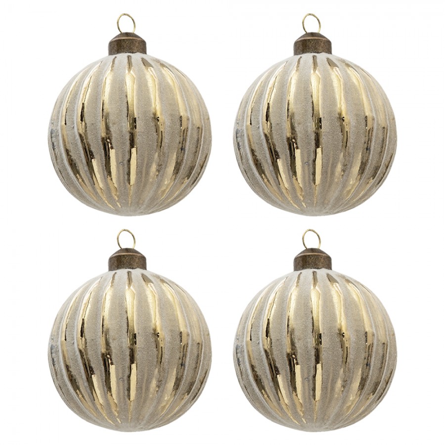 6gl3297 Christmas Bauble Set Of 4 Ø 8 Cm Gold Colored Glass Round Christmas Tree Decorations 4941