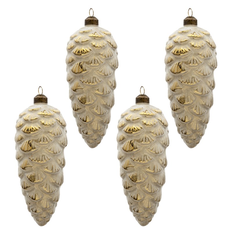 6GL3303 Christmas Bauble Set of 4 8x18 cm Gold colored Glass Christmas Tree Decorations