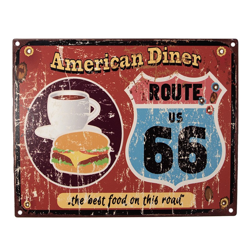 6Y5128 Plaque de texte 25x20 cm Rouge Fer Hamburger et café Plaque murale