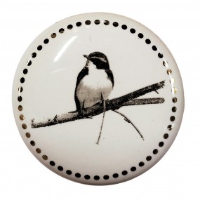 262344 Pomello Ø 4 cm Bianco Grigio  Ceramica Uccello Rotondo Pomello per mobili
