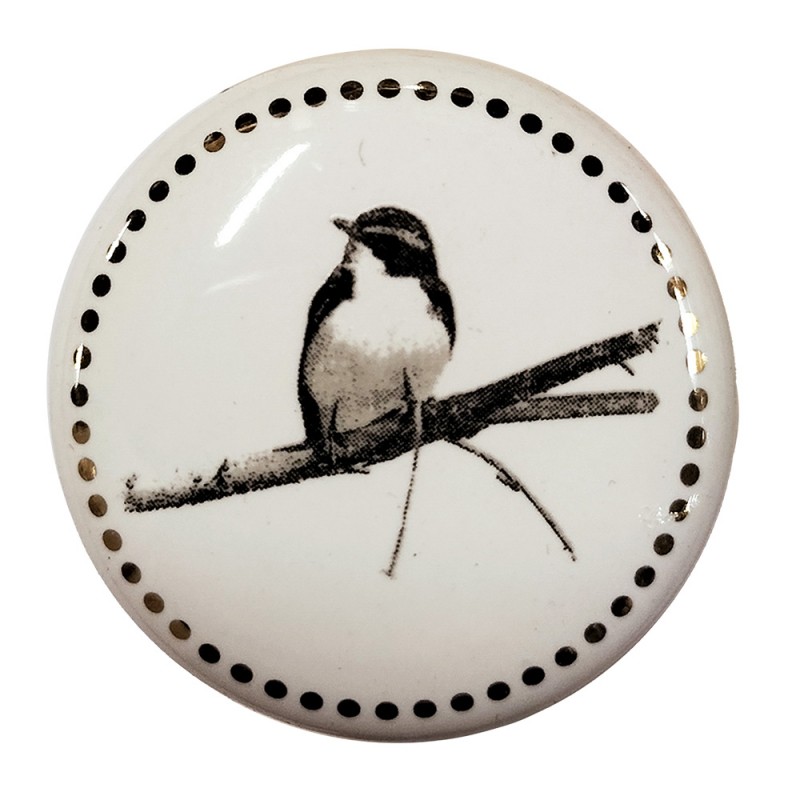 62344 Pomello Ø 4 cm Bianco Grigio  Ceramica Uccello Rotondo Pomello per mobili