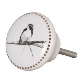 262344 Pomello Ø 4 cm Bianco Grigio  Ceramica Uccello Rotondo Pomello per mobili