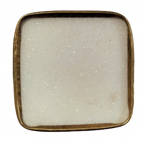 264180 Türknauf 4 cm Weiß Goldfarbig Stein Quadrat Möbelknopf