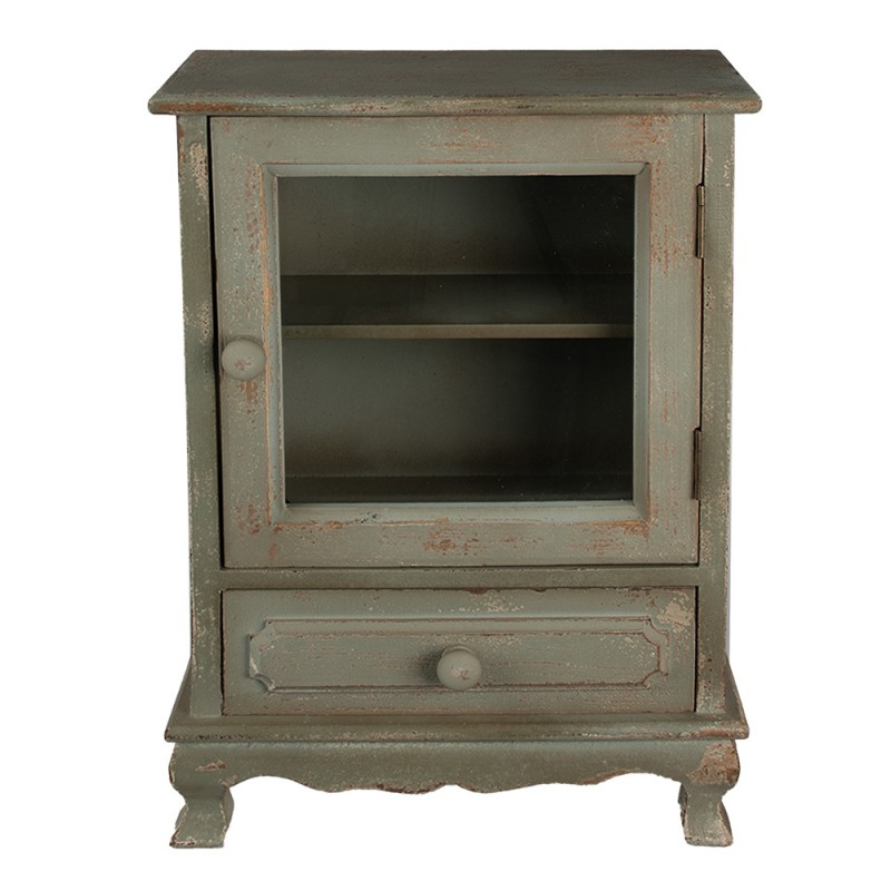 6H2186 Wall Cabinet 37x17x50 cm Green Wood Glass Storage Cabinet