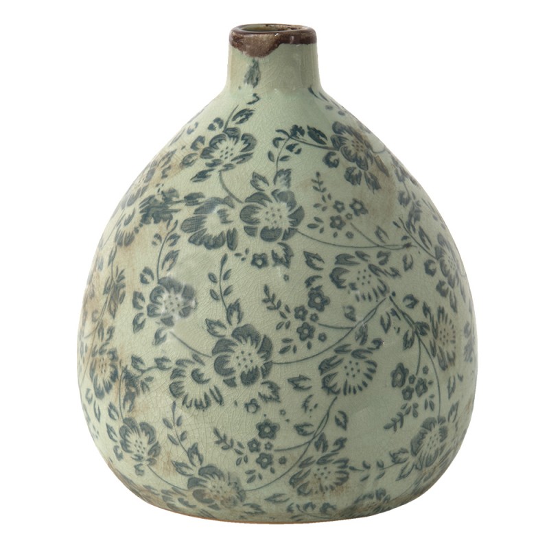 6CE1391M Vase Ø 17x19 cm Green Blue Ceramic Flowers Decorative Vase
