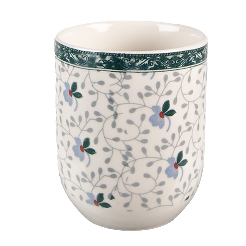 6CEMU0046 Mug 100 ml White Green Porcelain Flowers Round Tea Mug
