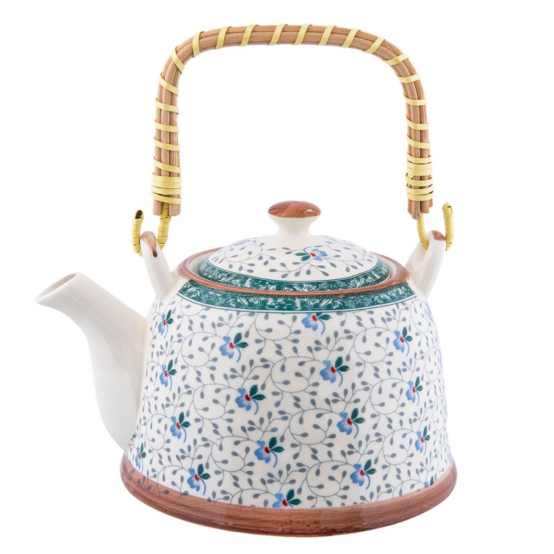 6CETE0046 Teapot with Infuser 700 ml Blue Ceramic Flowers Round Tea pot