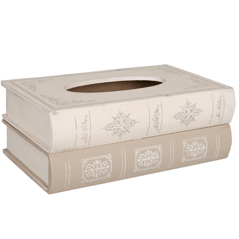 6H0352 Tissue Box 27x16x10 cm Beige Wood Books Rectangle Tissue Dispenser
