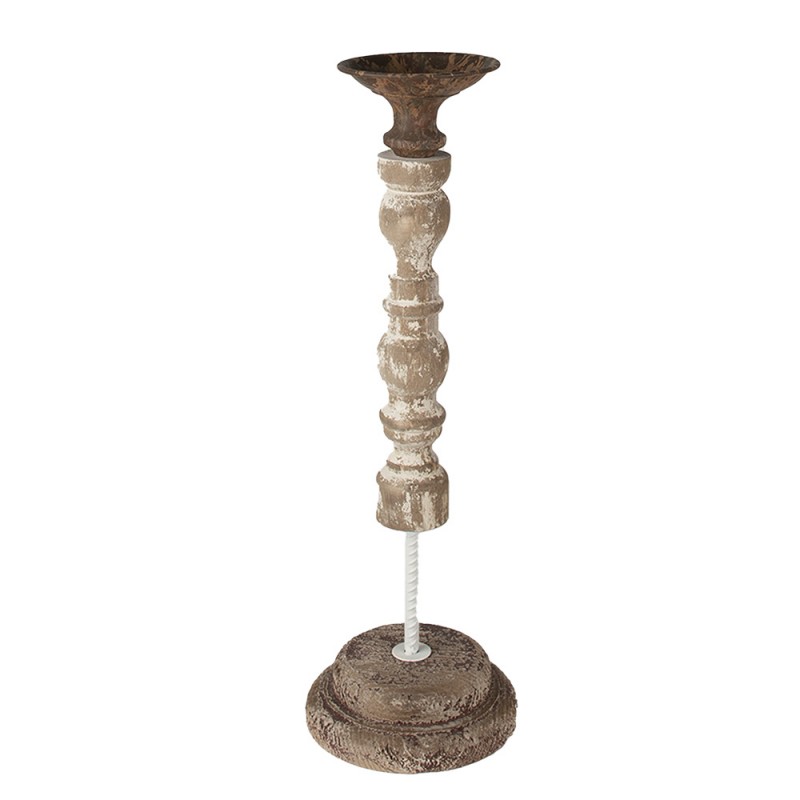 6H2187 Candle holder 51 cm White Brown Wood Metal Candle Holder