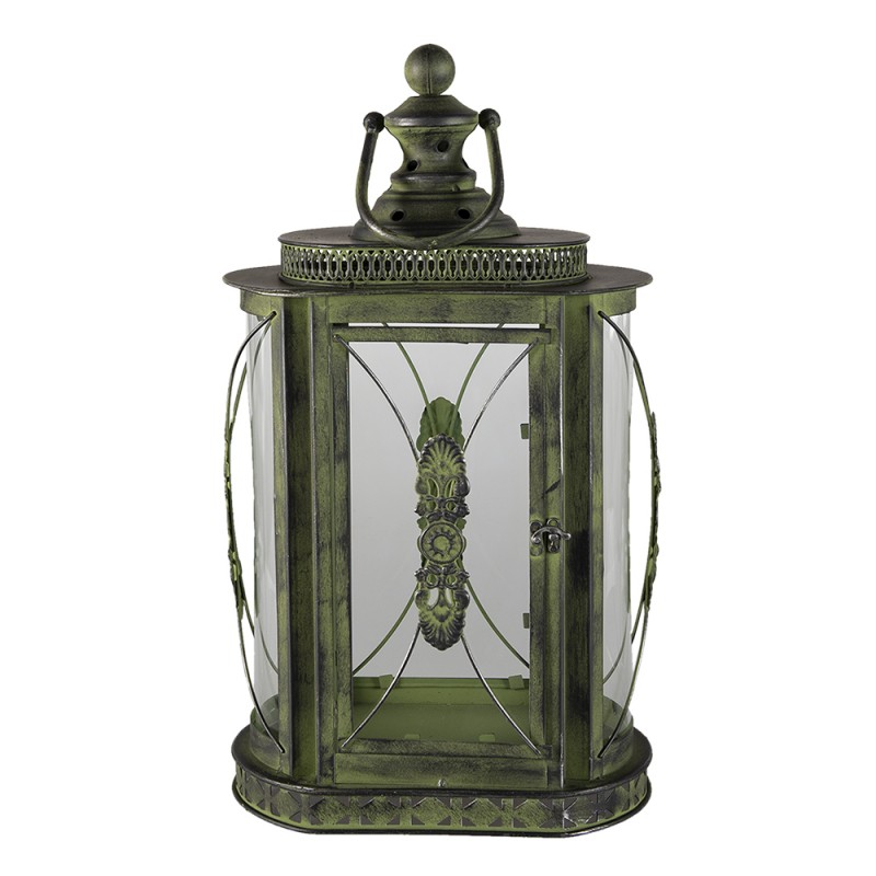 6Y4590 Lantern 29x19x52 cm Green Iron Oval Candlestick
