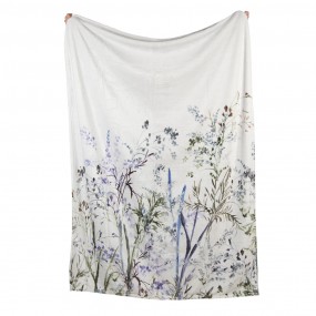 2KT060.118 Throw Blanket 130x180 cm White Green Polyester Flowers Rectangle Blanket