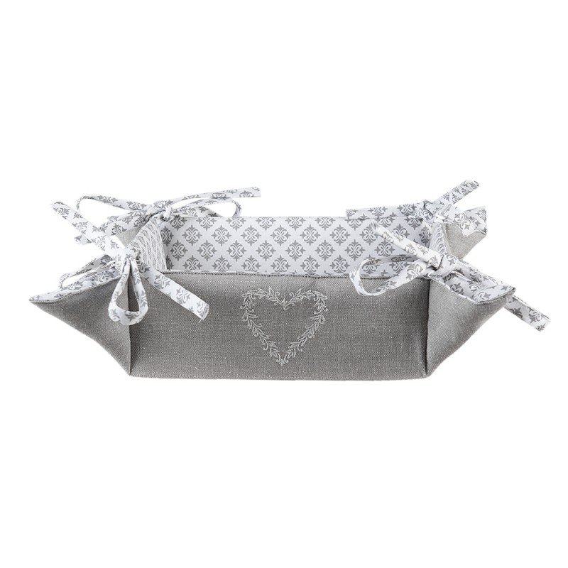 LYH47 Bread Basket 35x35x8 cm Grey White Cotton Hearts Diamonds Kitchen Gift