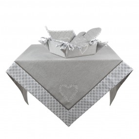 2LYH47 Bread Basket 35x35x8 cm Grey White Cotton Hearts Diamonds Kitchen Gift
