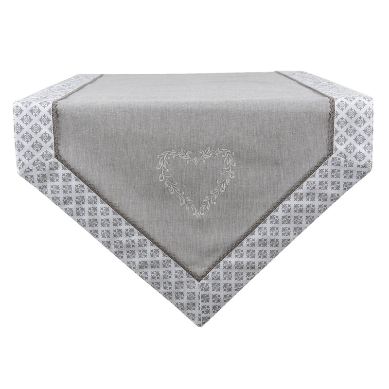 LYH65 Table Runner 50x150 cm Grey White Cotton Hearts Diamonds Tablecloth