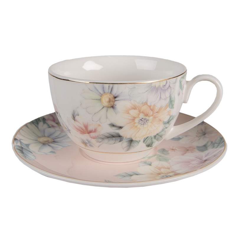 FLOKS Cup and Saucer 250 ml Pink White Porcelain Flowers Tableware