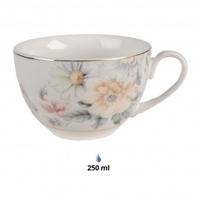 2FLOKS Tasse mit Untertasse 250 ml Rosa Weiß Porzellan Blumen Geschirr