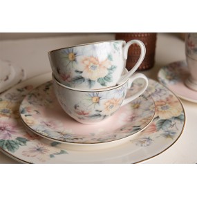 2FLOKS Cup and Saucer 250 ml Pink White Porcelain Flowers Tableware