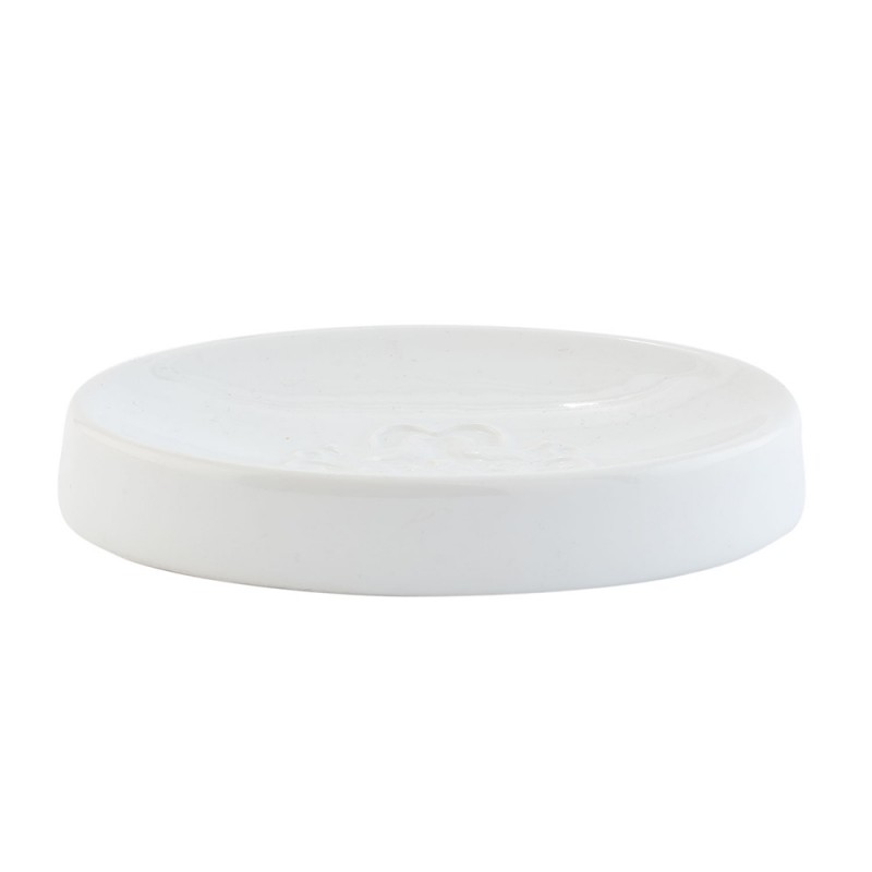 63036 Soap Dish 12 cm White Ceramic Round Soap Holder