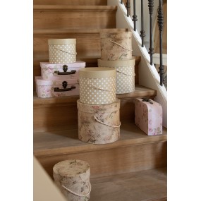 264751 Decorative Suitcase Set of 3 30x21x9/25x18x9/20x16x8 cm Pink Cardboard Flowers Rectangle Storage Case