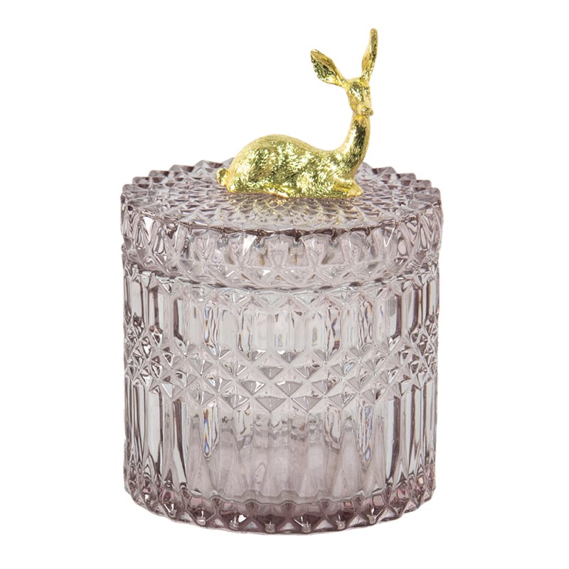 6GL3442P Glass Jar Ø 11x16 cm Pink Glass Reindeer Round Jar