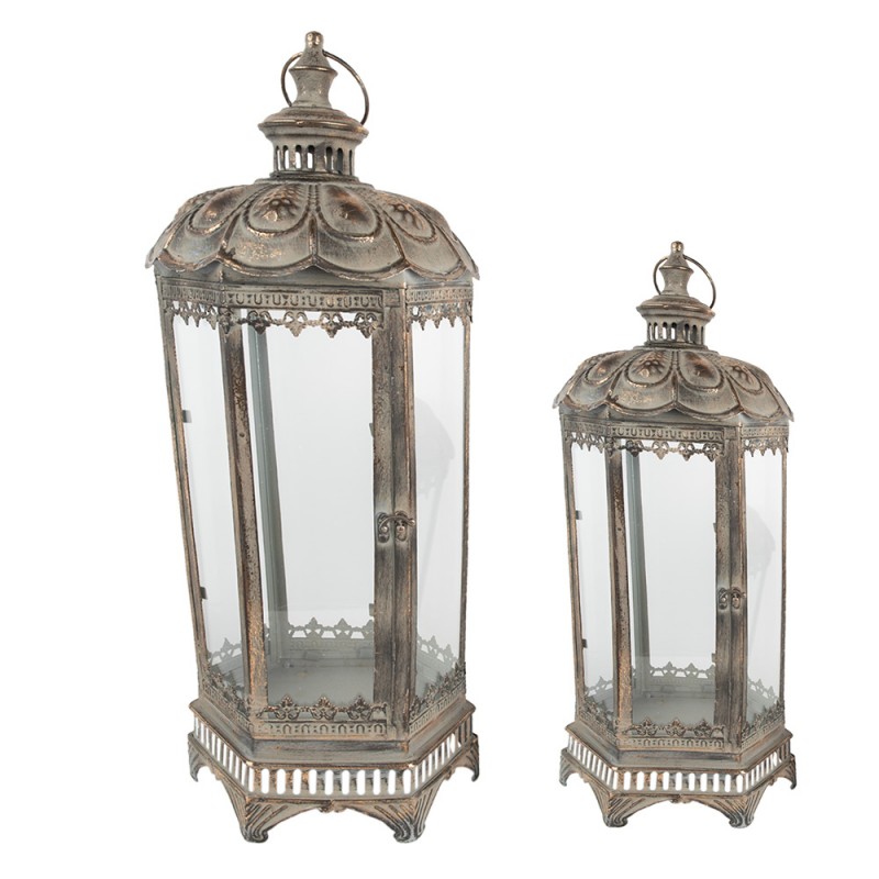 5Y1102 Lantern Set of 2 62 cm Gold colored Metal Glass Candlestick
