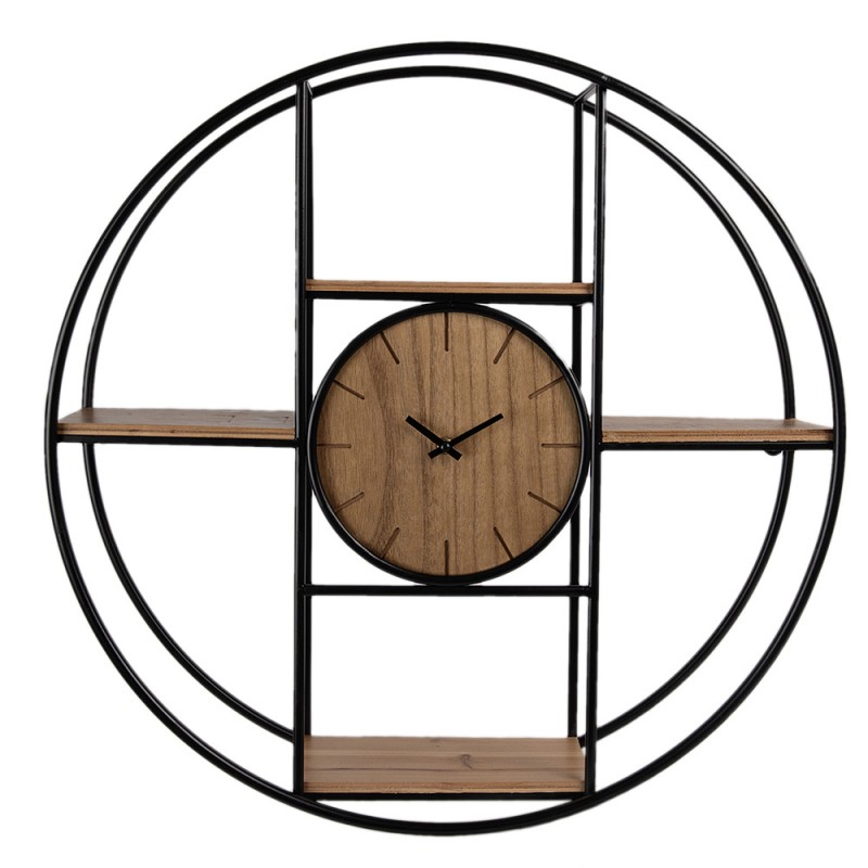 5KL0225 Wall Clock Ø 60 cm Brown Black Wood Iron Hanging Clock