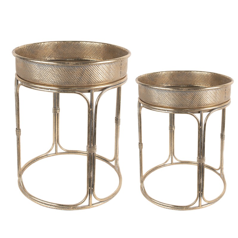 5Y1087 Side Table Set of 2 Ø 47x58 cm Gold colored Metal Side Table