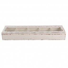 26H2178 Wooden Box 60x13x10 cm White Wood Glass Storage Chest