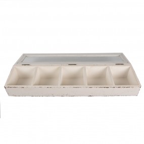 26H2178 Wooden Box 60x13x10 cm White Wood Glass Storage Chest