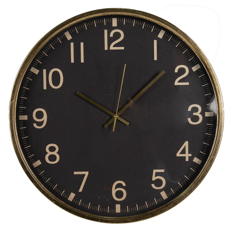 6KL0780 Wall Clock Ø 50 cm Black MDF Glass Hanging Clock