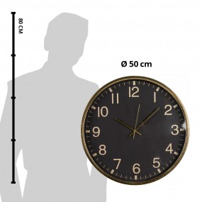26KL0780 Wall Clock Ø 50 cm Black MDF Glass Hanging Clock