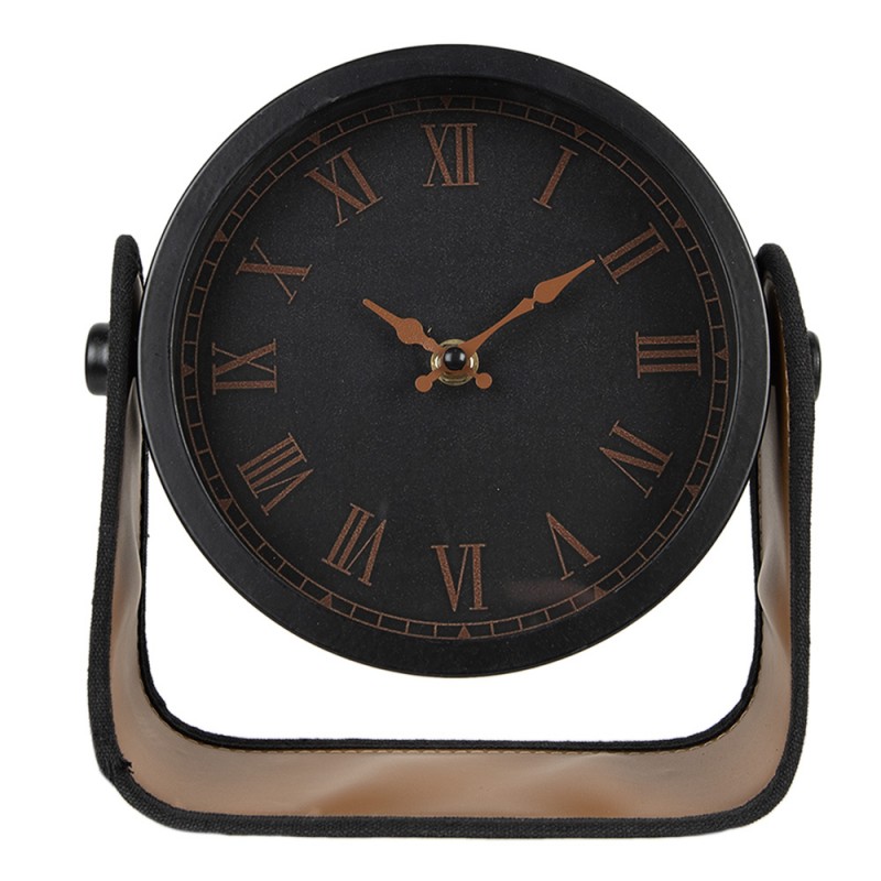 6KL0783 Table Clock 22 cm Black Brown Iron Glass Indoor Table Clock