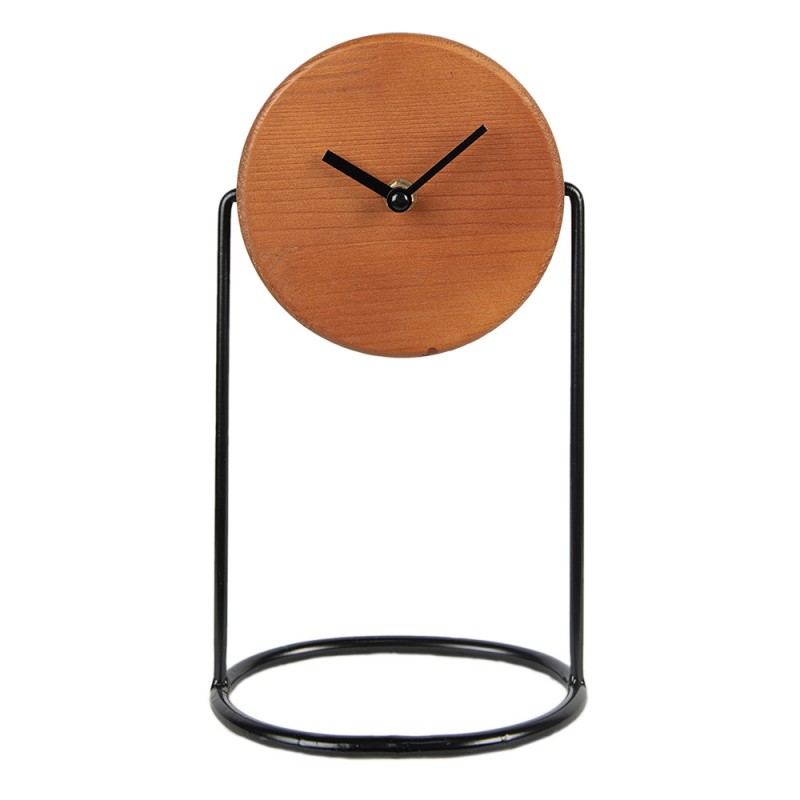 6KL0792 Table Clock 28 cm Brown Black Wood Iron Indoor Table Clock