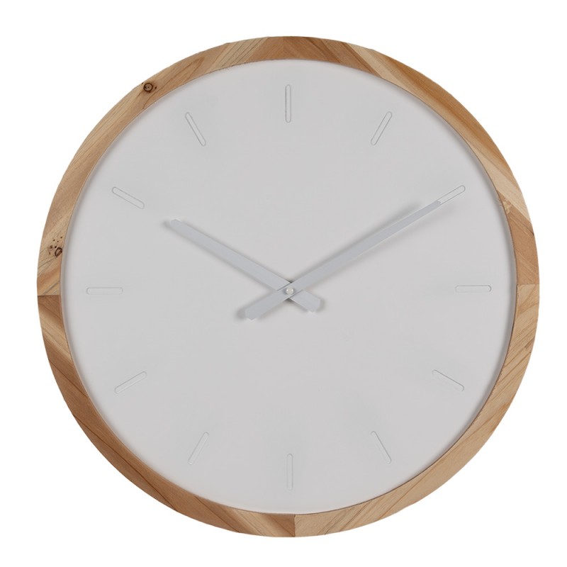6KL0794 Wall Clock Ø 50 cm White Brown Wood Hanging Clock