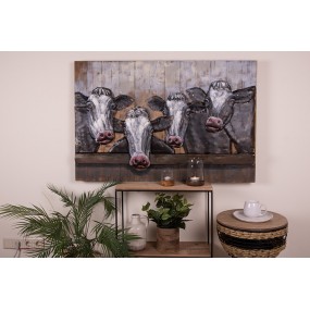 25WA0188 Painting 120x7x80 cm Black White Iron Wood Cows Rectangle Wall Decor