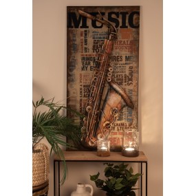25WA0190 Peinture 100x6x50 cm Marron Fer Saxophone Rectangle Décoration des murs