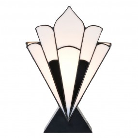 25LL-6123 Tiffany Tafellamp  21x10x32 cm  Wit Zwart Glas Kunststof Tiffany Bureaulamp