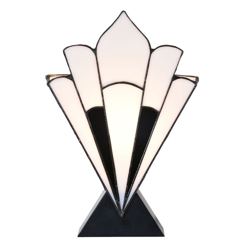 5LL-6123 Tiffany Tafellamp  21x10x32 cm  Wit Zwart Glas Kunststof Tiffany Bureaulamp