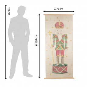 25WK0052 Wall Tapestry 70x150 cm Beige Red Wood Textile Nutcracker Rectangle Wall Hanging