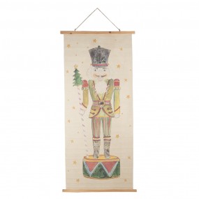 25WK0053 Wall Tapestry 70x150 cm Beige Red Wood Textile Nutcracker Rectangle Wall Hanging