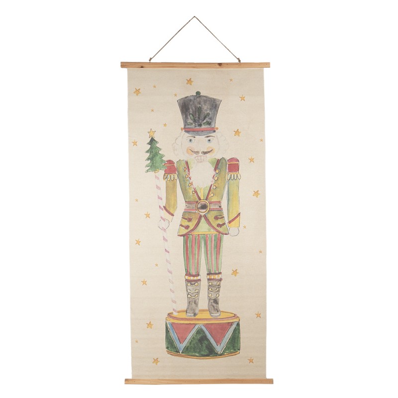 5WK0053 Wall Tapestry 70x150 cm Beige Red Wood Textile Nutcracker Rectangle Wall Hanging