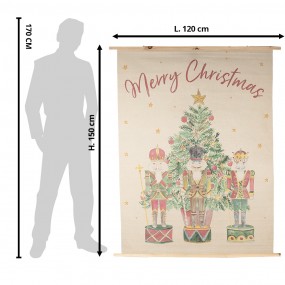 25WK0055 Wandkleed  120x150 cm Beige Groen Hout Textiel Kerstboom Rechthoek Wanddoek