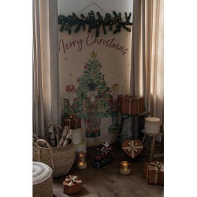 25WK0055 Wandteppich 120x150 cm Beige Grün Holz Textil Weihnachtsbaum Rechteck Wandtuch