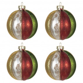 26GL2736 Christmas Bauble Set of 4 Ø 8 cm Red Green Glass Round Christmas Tree Decorations
