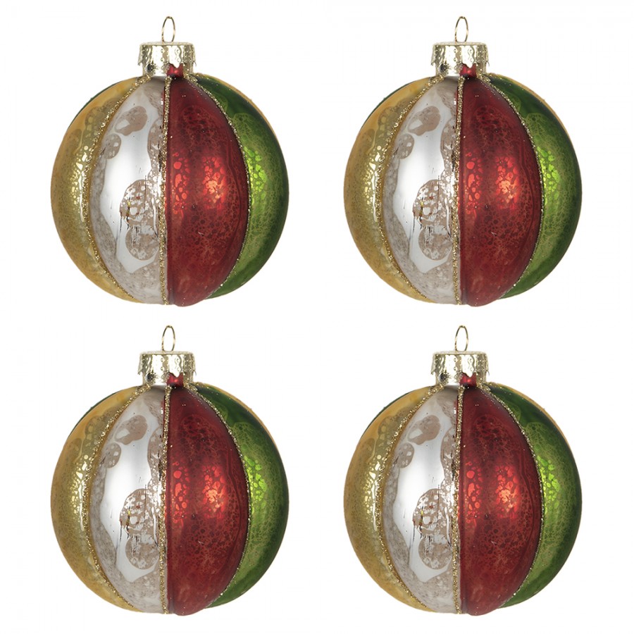 6GL2736 Palla di natale set di 4 Ø 8 cm Rosso Verde Vetro Rotondo Decorazioni  Albero Natale