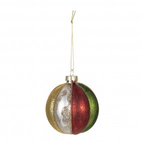 26GL2736 Christmas Bauble Set of 4 Ø 8 cm Red Green Glass Round Christmas Tree Decorations