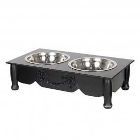 26H0769Z Dog Bowl 2x500 ml Black Wood Iron Rectangle Cat Bowl