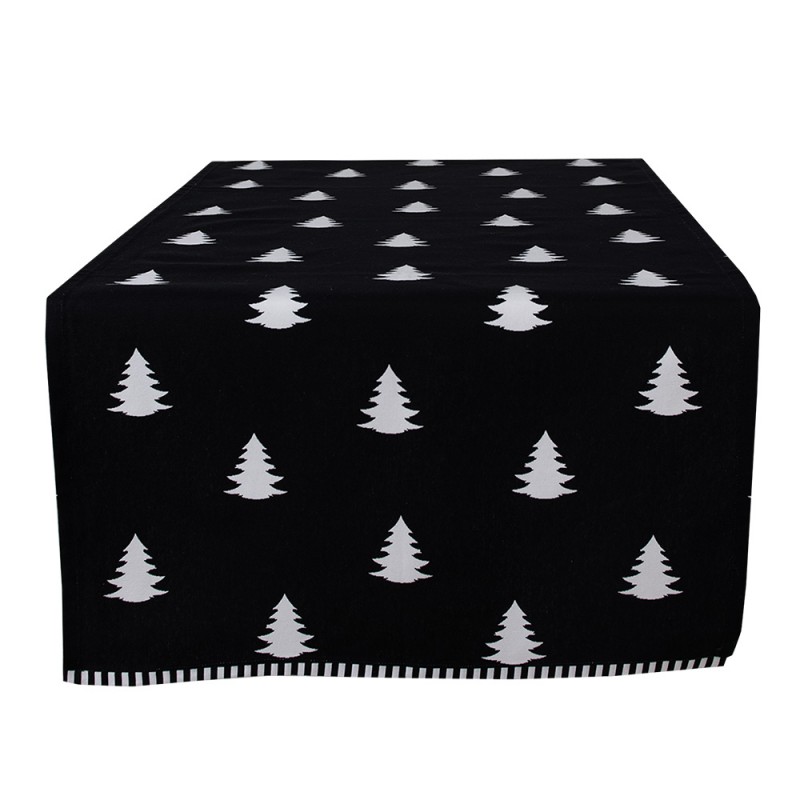 BWX64 Christmas Table Runner 50x140 cm Black White Cotton Christmas Trees Rectangle Tablecloth